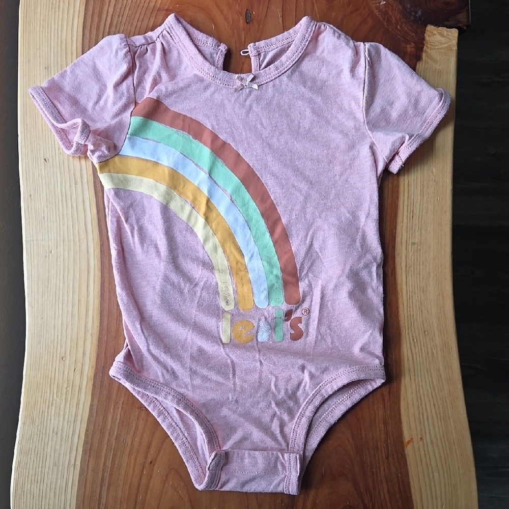 Levi's Pink and Green Bodysuit with Whimsical Rainbow Design